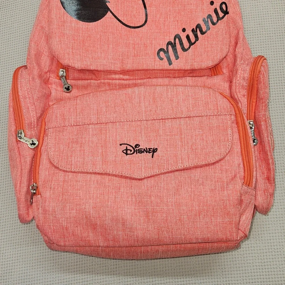 Disney Minnie Mouse Backpack Coral Pink Diaper Bag‎ Travel Organizer Insulated